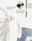 Hammock Chair Hanging Swing Max 500 Lbs 2 Cushions Included Steel Spreader Bar with Anti-Slip Grooves Portable Hanging