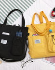 Harajuku Canvas Bags Students Handbag With Pockets Preppy Buckpack Shoulder Bag For Women