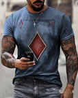 Model wearing the Vintage Card Fashion T-Shirt paired with jeans, styled for a casual Casino Night Outfit.