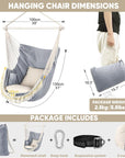 Hammock Chair Hanging Swing Max 500 Lbs 2 Cushions Included Steel Spreader Bar with Anti-Slip Grooves Portable Hanging
