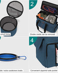 Dog Travel Bag, Weekend Pet Travel Set for Dog and Cat, Airline Approved Tote Organizer with Multi-Function Pockets, 2 Food Storage Containers, 2 Collapsible Bowls, 1 Feeding Mat (Blue)