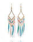 Tassels feather earrings Bohemian feather earrings Fringe feather earrings Statement feather earrings Boho chic earrings Long feather earrings Dangle tassel earrings Trendy feather earrings Fashionable tassel earrings Feather jewelry accessories
