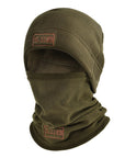 The versatile Face Mask Neck Warmer Beanie displayed alongside snowboarding essentials, highlighting its use for outdoor winter fashion and tactical winter gear.