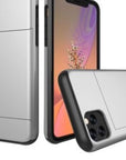 Dual layer hybrid defender armor case with card holder for Android phones. Made from durable TPU and PC materials, the case offers shock protection and has a built-in card pocket to store 2-3 cards or cash for added convenience