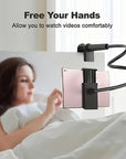 Universal 360 rotating lazy tablet phone holder stand with multi-angle adjustment and spiral base. Ideal for hands-free viewing of phones and tablets at various heights and angles