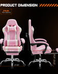 Adjustable ergonomic gaming chair with footrest, stainless steel frame, and plush leather upholstery.