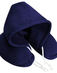 Alt Text: Travel-friendly neck pillow with a soft hood, combining style, comfort, and support for any journey.