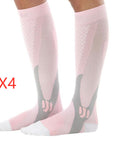 Unisex compression socks made from polyester, nylon, and cotton, designed for improved circulation, reduced swelling, and all-day comfort. Available in multiple sizes for men and women