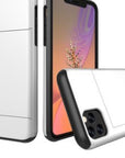 Dual layer hybrid defender armor case with card holder for Android phones. Made from durable TPU and PC materials, the case offers shock protection and has a built-in card pocket to store 2-3 cards or cash for added convenience