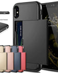 Dual layer hybrid defender armor case with card holder for Android phones. Made from durable TPU and PC materials, the case offers shock protection and has a built-in card pocket to store 2-3 cards or cash for added convenience