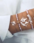 Elegant anklet bracelet featuring a star and moon design, with geometric, love, and flower elements. Includes turtle charm and beaded accents for a unique, boho-inspired look perfect for special occasions like weddings, anniversaries, and birthdays