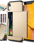 Dual layer hybrid defender armor case with card holder for Android phones. Made from durable TPU and PC materials, the case offers shock protection and has a built-in card pocket to store 2-3 cards or cash for added convenience