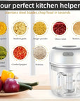 "Compact USB-powered electric garlic chopper for quick meal prep. Lightweight, rechargeable mini chopper ideal for garlic and veggies. Portable, wireless design with durable and efficient performance."