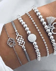 Elegant anklet bracelet featuring a star and moon design, with geometric, love, and flower elements. Includes turtle charm and beaded accents for a unique, boho-inspired look perfect for special occasions like weddings, anniversaries, and birthdays