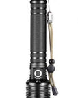 Powerful CREE XHP70.2 LED flashlight with 150,000 lumens, rechargeable batteries, zoom lens, and water resistance