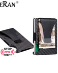 A sleek carbon fiber card holder designed for men, offering a slim, minimalist design with RFID-blocking technology for secure everyday carry