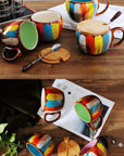 Creative ceramic cup, milk cup, water cup, coffee cup, breakfast cup, couple cup, mug with lid and spoon, ideal for daily use and stylish drinkware.