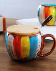 Creative ceramic cup, milk cup, water cup, coffee cup, breakfast cup, couple cup, mug with lid and spoon, ideal for daily use and stylish drinkware.