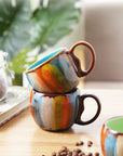 Creative ceramic cup, milk cup, water cup, coffee cup, breakfast cup, couple cup, mug with lid and spoon, ideal for daily use and stylish drinkware.
