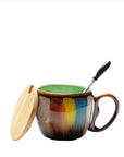 Creative ceramic cup, milk cup, water cup, coffee cup, breakfast cup, couple cup, mug with lid and spoon, ideal for daily use and stylish drinkware.