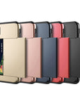 Dual layer hybrid defender armor case with card holder for Android phones. Made from durable TPU and PC materials, the case offers shock protection and has a built-in card pocket to store 2-3 cards or cash for added convenience