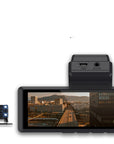 FOCUWAY T5 dash cam featuring a hidden driving recorder design with front and rear dual lenses for full vehicle coverage. Equipped with 170° shooting angle and 12 million pixels, it captures clear footage of both the front and rear, ideal for discreet installation on the front windshield.