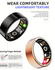 Smart ring fitness tracker with sleek design, IP68 waterproof rating, and wireless connectivity. Tracks steps, calories, distance, sleep, and more, compatible with iPhone and Android devices