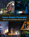 This solar powered camping light with a power bank function is perfect for outdoor adventures. A rechargeable solar camping light that keeps your devices charged and lights up your campsite. With water-resistant and portable solar lights, it's ideal for hiking, camping, and any outdoor activity. The built-in power bank ensures your gear stays charged, while the bright, durable design makes it a must-have for any adventure