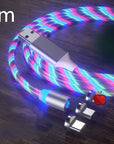 Magnetic charging cable streamer with LED lights, designed for Android and Type-C devices. Features magnetic absorption cable for easy connection and quick charging, with durable nylon braided material and vibrant color options like blue, red, and green