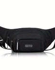 "Black nylon fanny pack with adjustable strap and zipper closure. Lightweight, durable, and versatile, perfect for festivals, travel, or casual use. Also available in a floral design."