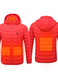 Men's USB heated jacket with removable hood, carbon fiber heating elements, and adjustable temperature control for ultimate warmth. Lightweight and windproof design, perfect for outdoor activities and cold weather. Features a detachable hood and convenient storage bag for easy travel
