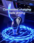 Magnetic charging cable streamer with LED lights, designed for Android and Type-C devices. Features magnetic absorption cable for easy connection and quick charging, with durable nylon braided material and vibrant color options like blue, red, and green