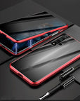 Magnetic privacy case for iPhone 13 Pro Max with anti-peep protection. Made with a metal frame and tempered glass, this phone case offers secure screen privacy and magnetic suction for easy attachment.