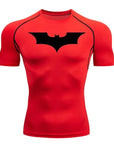 A man wearing the Batman compression shirt while lifting weights, highlighting the athletic and performance fit.