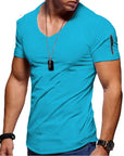 Close-up view of the lightweight fabric and clean stitching on the Men's V-Neck Casual T-Shirt.