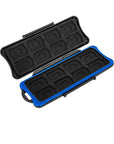 Waterproof Nintendo Switch game card case made of durable ABS material. Compact and sleek black design for storing and protecting Switch game cartridges.