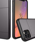 Dual layer hybrid defender armor case with card holder for Android phones. Made from durable TPU and PC materials, the case offers shock protection and has a built-in card pocket to store 2-3 cards or cash for added convenience