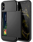 Dual layer hybrid defender armor case with card holder for Android phones. Made from durable TPU and PC materials, the case offers shock protection and has a built-in card pocket to store 2-3 cards or cash for added convenience