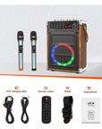 Portable Bluetooth karaoke machine for adults and kids, with 2 wireless microphones, perfect for parties, events, and home use. Offers high-quality sound and fun!
