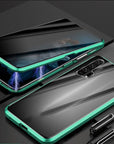 Magnetic privacy case for iPhone 13 Pro Max with anti-peep protection. Made with a metal frame and tempered glass, this phone case offers secure screen privacy and magnetic suction for easy attachment.