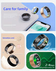 Smart ring fitness tracker with sleek design, IP68 waterproof rating, and wireless connectivity. Tracks steps, calories, distance, sleep, and more, compatible with iPhone and Android devices