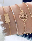 Elegant anklet bracelet featuring a star and moon design, with geometric, love, and flower elements. Includes turtle charm and beaded accents for a unique, boho-inspired look perfect for special occasions like weddings, anniversaries, and birthdays