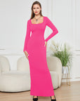 Two-in-one long sleeve narrow dress with double-layer belly lining, providing waist support, shaping, and hip lifting for a flattering fit.