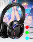 Silent disco headphones with head-mounted design, 40mm driver, and 600mAh rechargeable lithium battery. Perfect for silent parties and headphone party events, featuring a 3.5mm plug and high-quality sound with a frequency range of 20-20,000Hz.