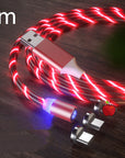 Magnetic charging cable streamer with LED lights, designed for Android and Type-C devices. Features magnetic absorption cable for easy connection and quick charging, with durable nylon braided material and vibrant color options like blue, red, and green