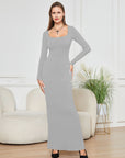 Two-in-one long sleeve narrow dress with double-layer belly lining, providing waist support, shaping, and hip lifting for a flattering fit.