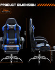 Adjustable ergonomic gaming chair with footrest, stainless steel frame, and plush leather upholstery.