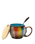 Creative ceramic cup, milk cup, water cup, coffee cup, breakfast cup, couple cup, mug with lid and spoon, ideal for daily use and stylish drinkware.