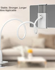 Universal 360 rotating lazy tablet phone holder stand with multi-angle adjustment and spiral base. Ideal for hands-free viewing of phones and tablets at various heights and angles