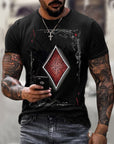 Model wearing the Vintage Card Fashion T-Shirt paired with jeans, styled for a casual Casino Night Outfit.